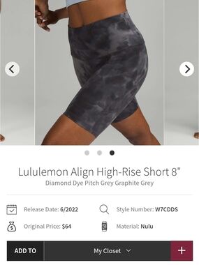 Lululemon Align High-Rise 8" Shorts - Diamond Dye Pitch Grey
